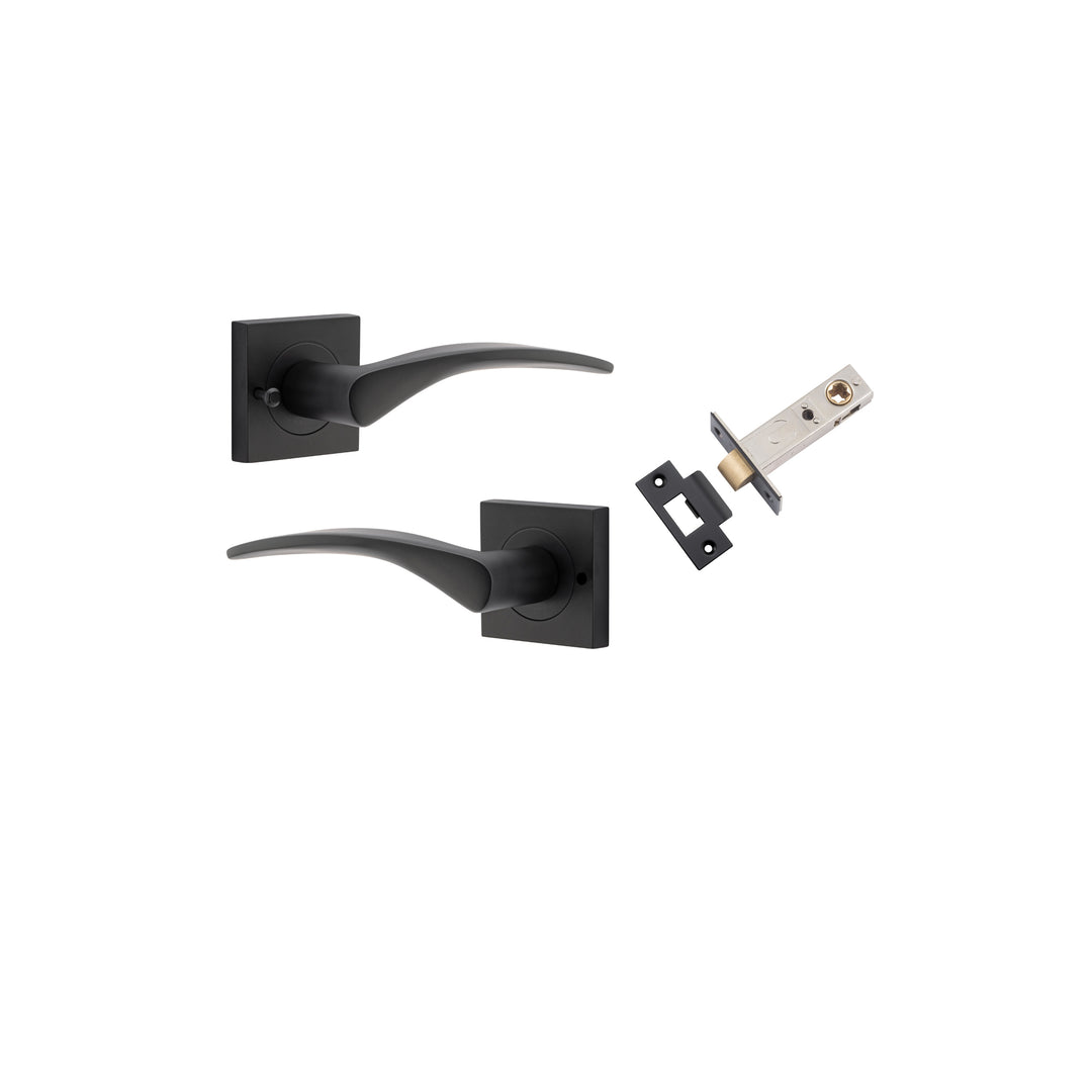 Oxford Lever on Square Rose Matt Black Inbuilt Privacy Kit