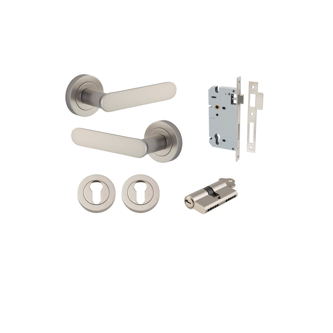 Bronte Lever on Rose Satin Nickel Entrance Kit - Key/Key