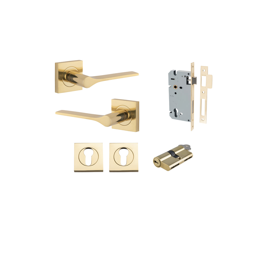 Como Lever on Square Rose Polished Brass Entrance Kit - Key/Key