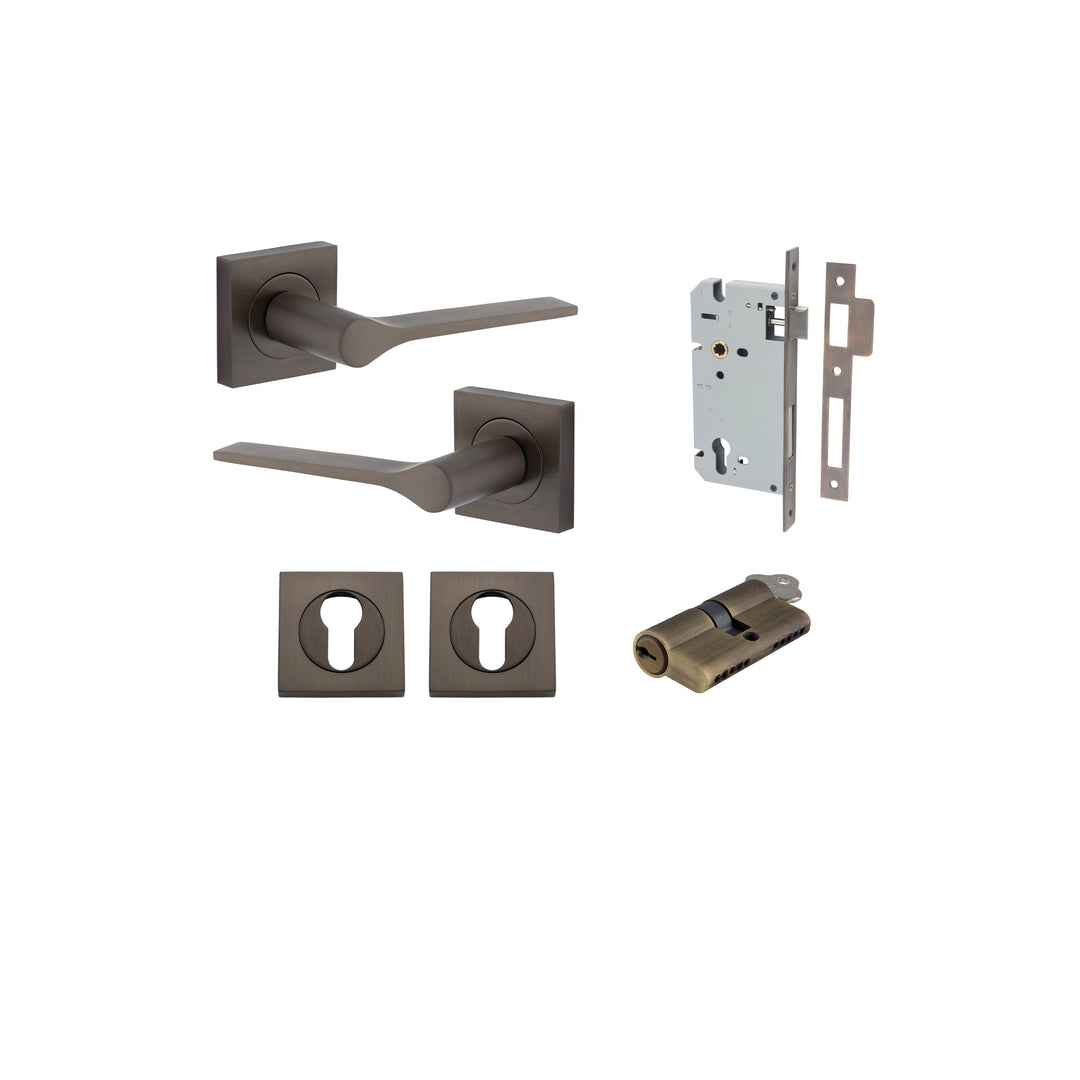Como Lever on Square Rose Signature Brass Entrance Kit - Key/Key