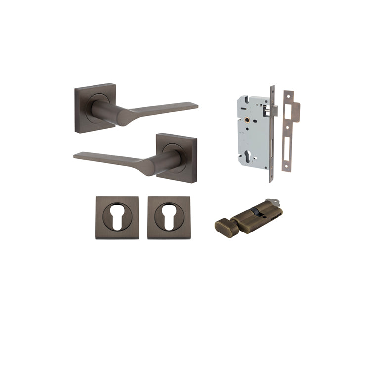 Como Lever on Square Rose Signature Brass Entrance Kit - Key/Thumb Turn