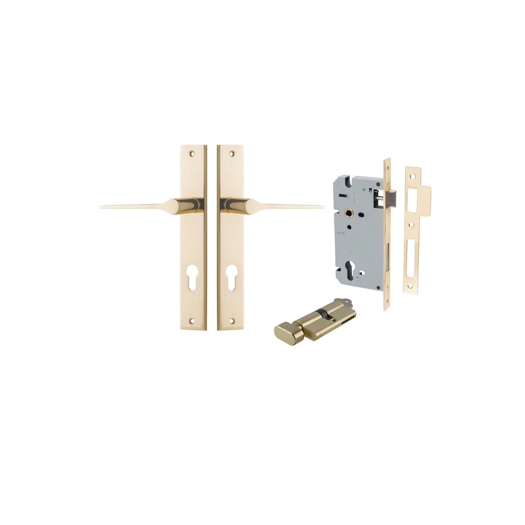 Como Lever Rectangular Polished Brass Entrance Kit - Key/Thumb Turn