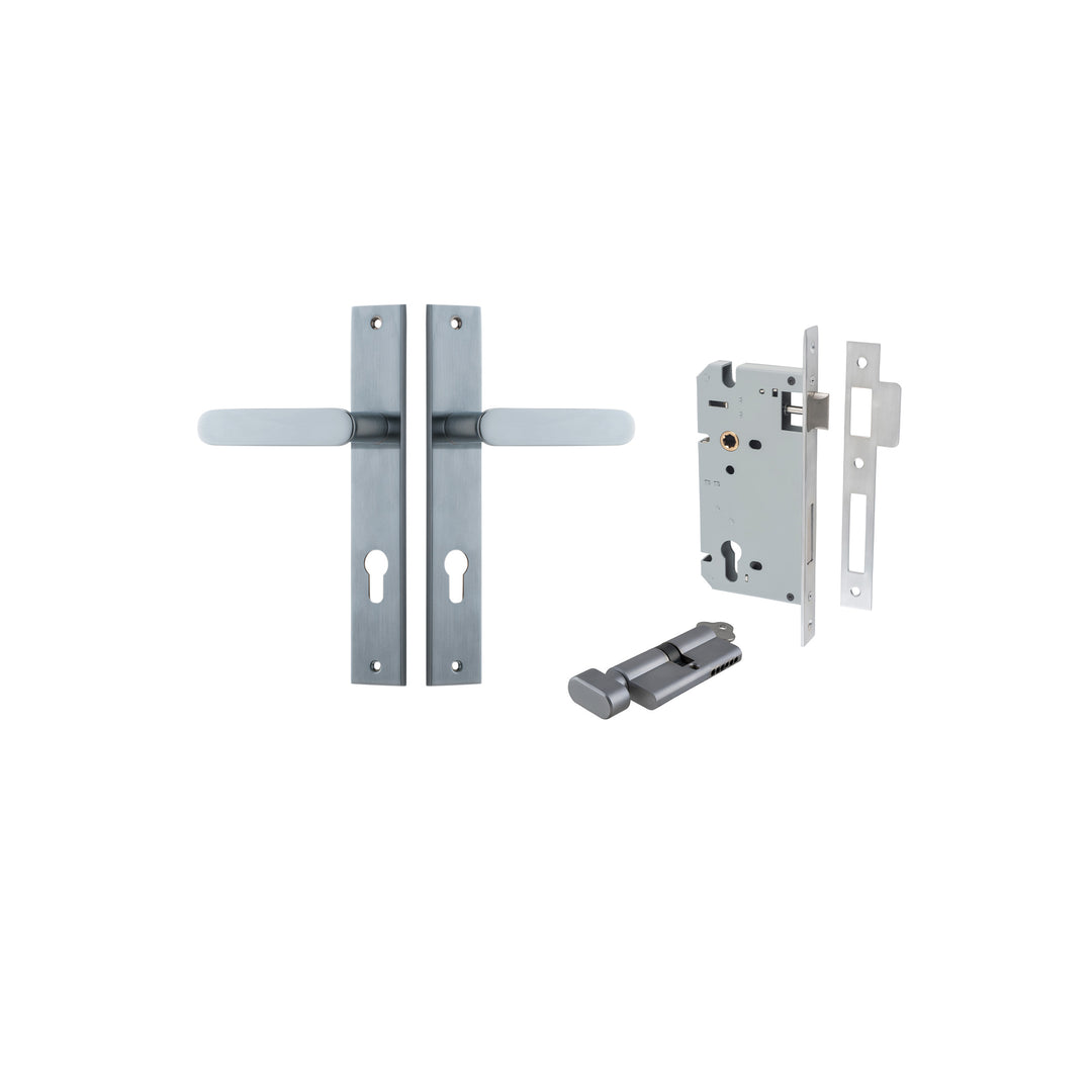 Bronte Lever Rectangular Brushed Chrome Entrance Kit - Key/Thumb Turn