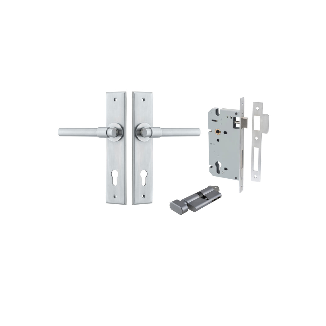 Helsinki Lever Chamfered Brushed Chrome Entrance Kit - Key/Thumb Turn
