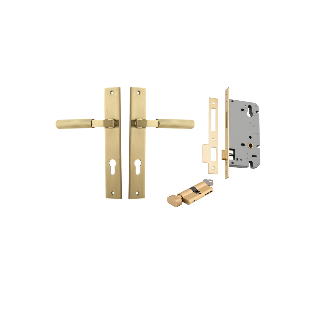 Brunswick Lever Rectangular Brushed Gold PVD Entrance Kit - Key/Thumb Turn