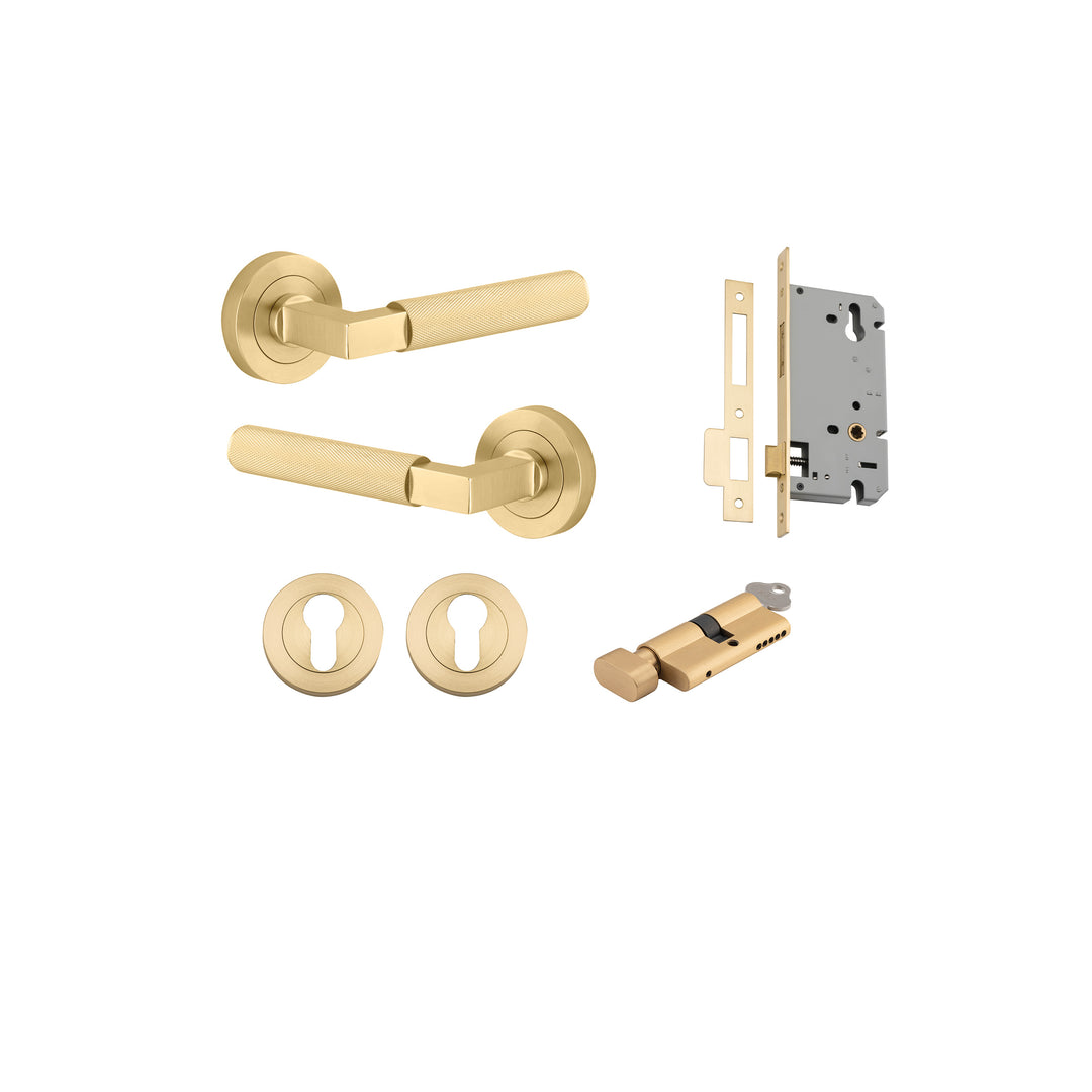 Brunswick Lever on Rose Brushed Gold PVD Entrance Kit - Key/Thumb Turn