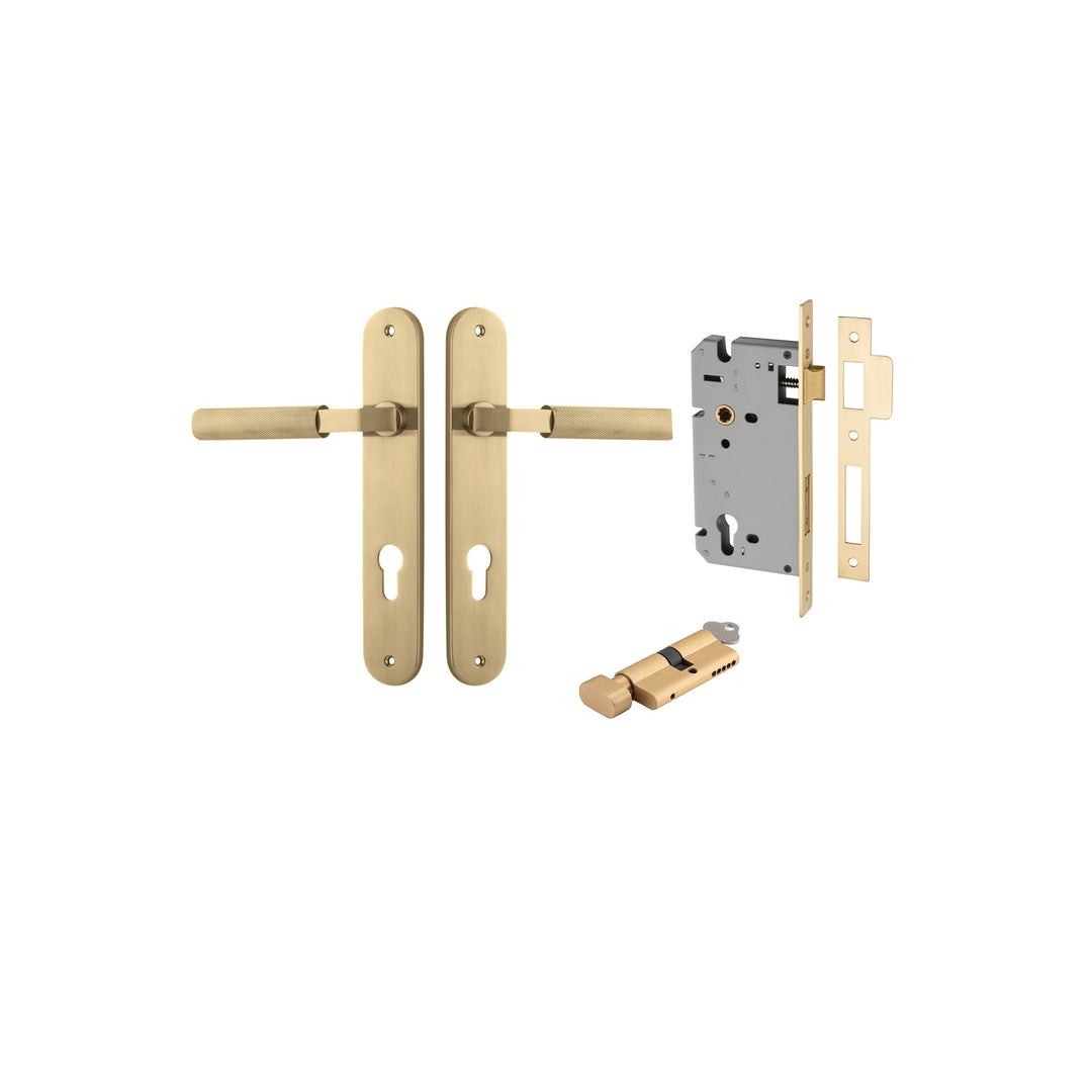 Brunswick Lever Oval Brushed Gold PVD Entrance Kit - Key/Thumb Turn