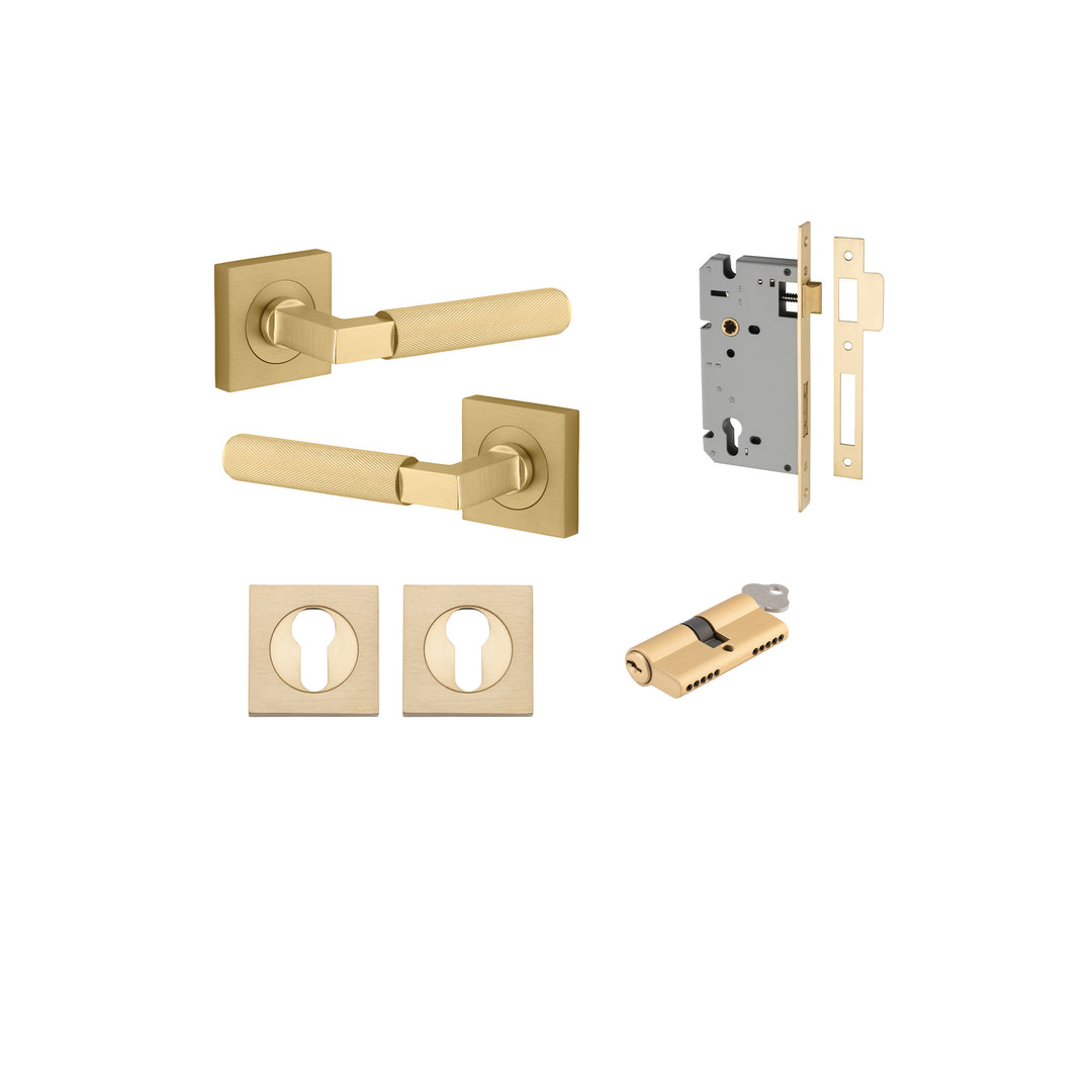 Brunswick Lever on Square Rose Brushed Gold PVD Entrance Kit - Key/Key