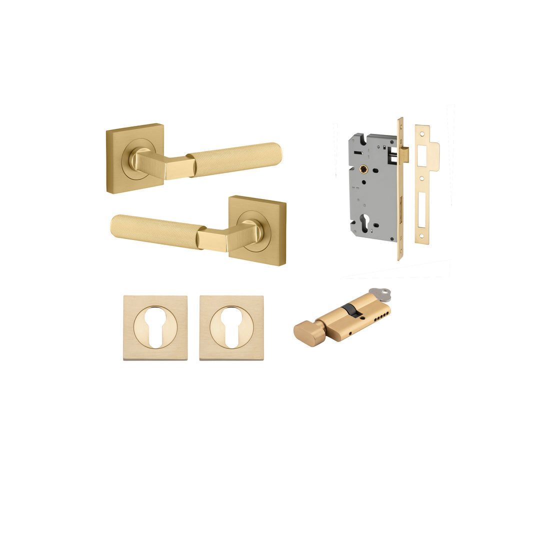 Brunswick Lever on Square Rose Brushed Gold PVD Entrance Kit - Key/Thumb Turn