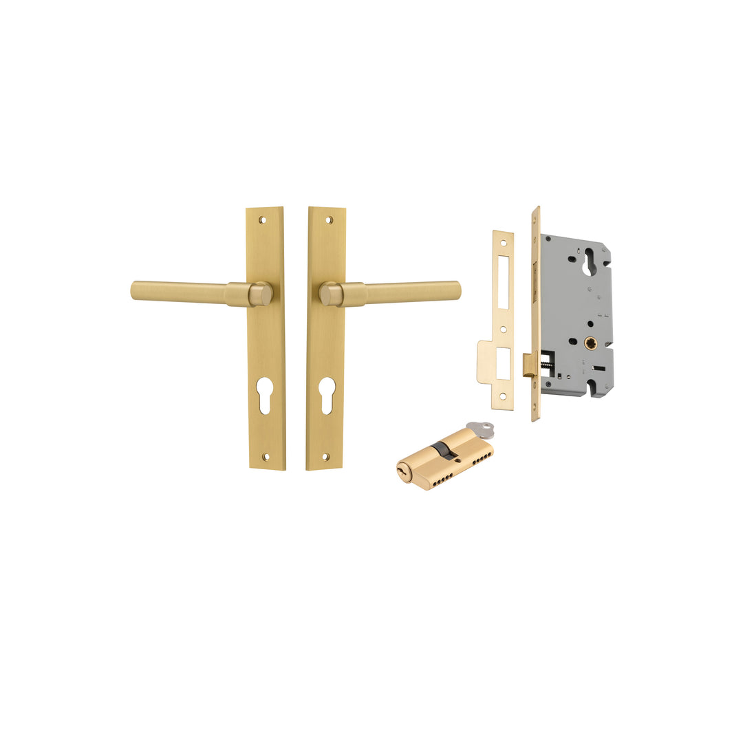Helsinki Lever Rectangular Brushed Gold PVD Entrance Kit - Key/Key