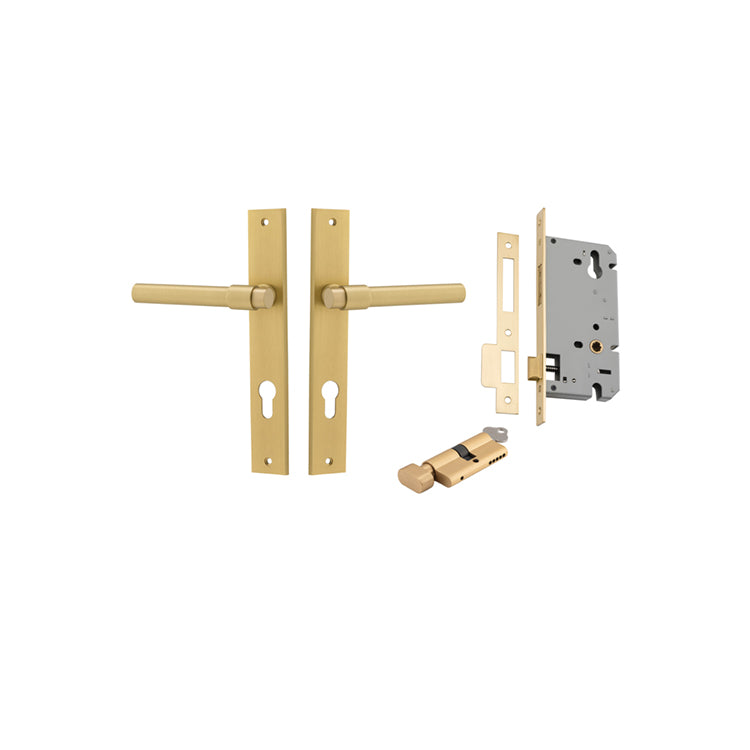 Helsinki Lever Rectangular Brushed Gold PVD Entrance Kit - Key/Thumb Turn