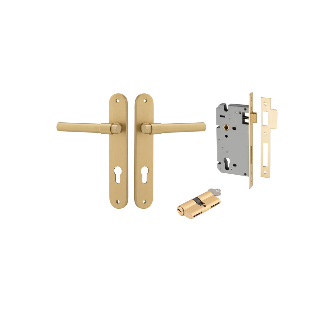 Helsinki Lever Oval Brushed Gold PVD Entrance Kit - Key/Key