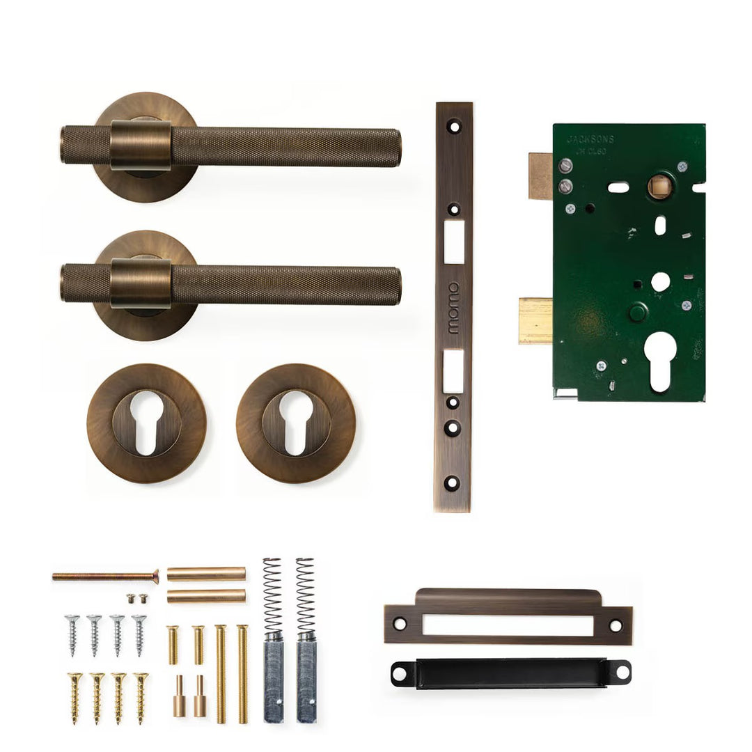 Belgravia Knurled Lever Mortice Entrance Set Bronze