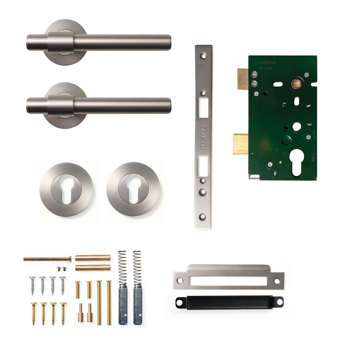 Belgravia Plain Lever Mortice Entrance Set Dull Brushed Nickel