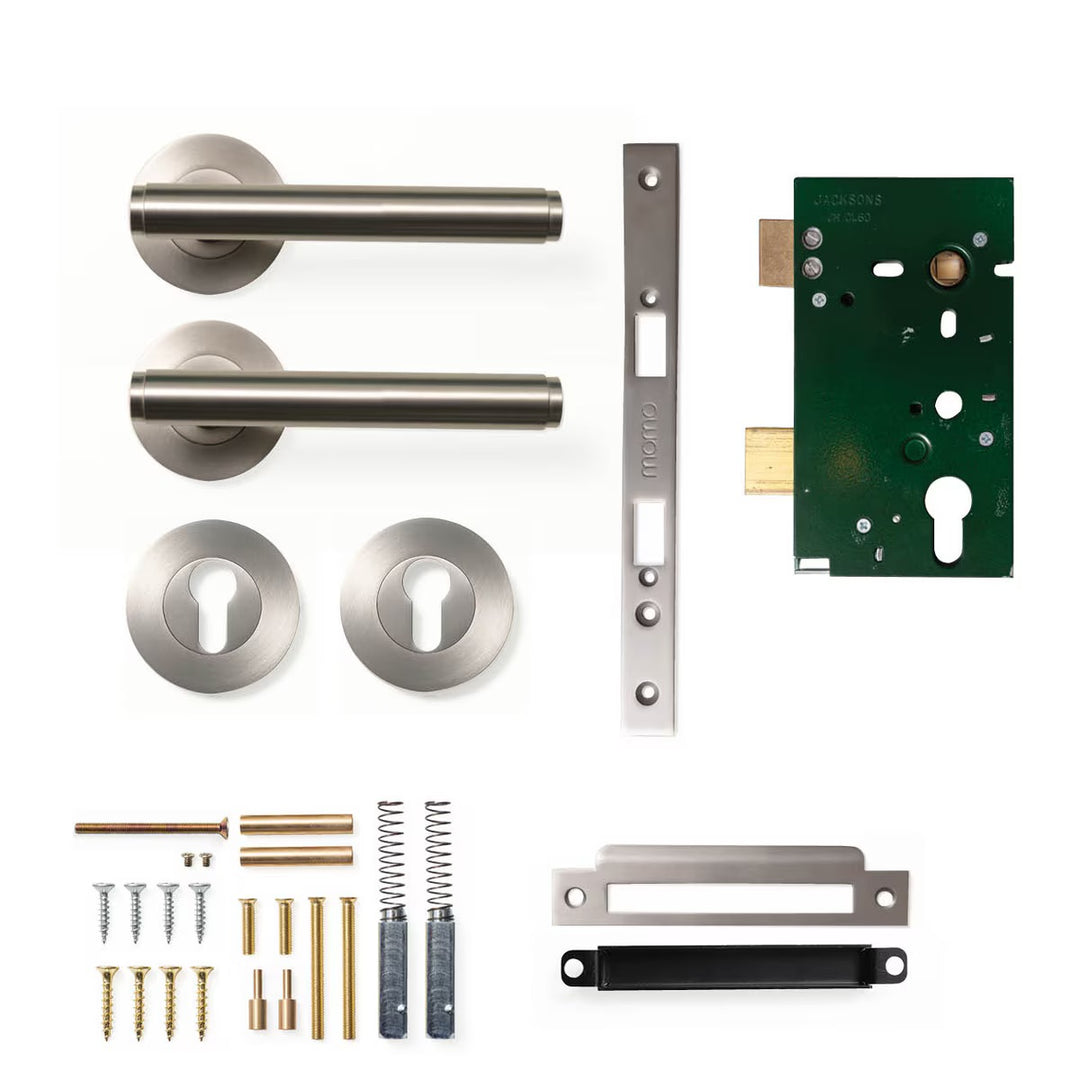 Bellevue Plain Lever Mortice Entrance Set Dull Brushed Nickel