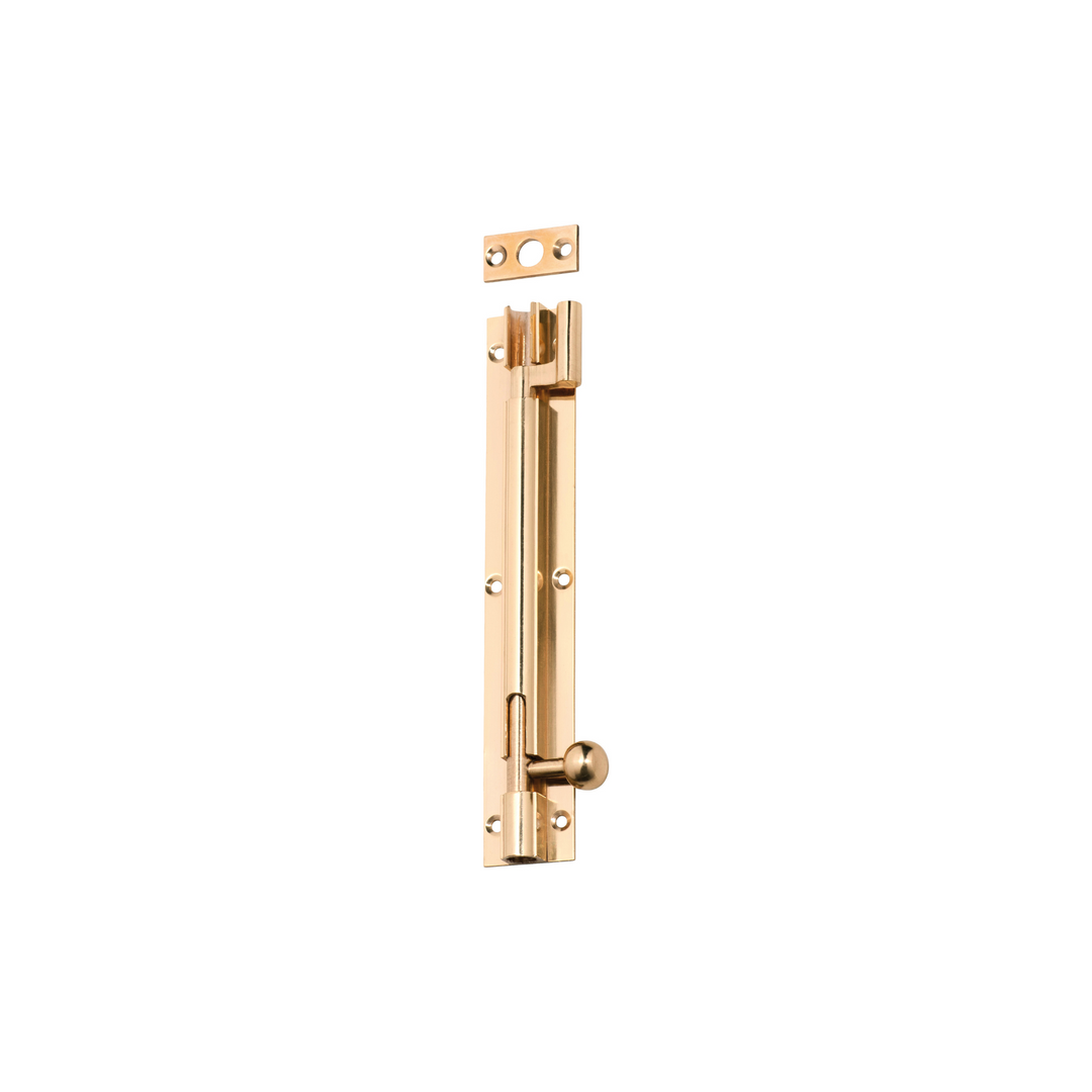 Barrel Bolt - Offset Polished Brass 150mm