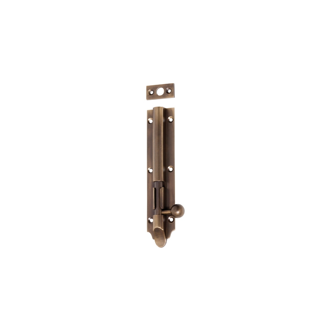 Barrel Bolt - Victorian Long Throw Antique Brass
