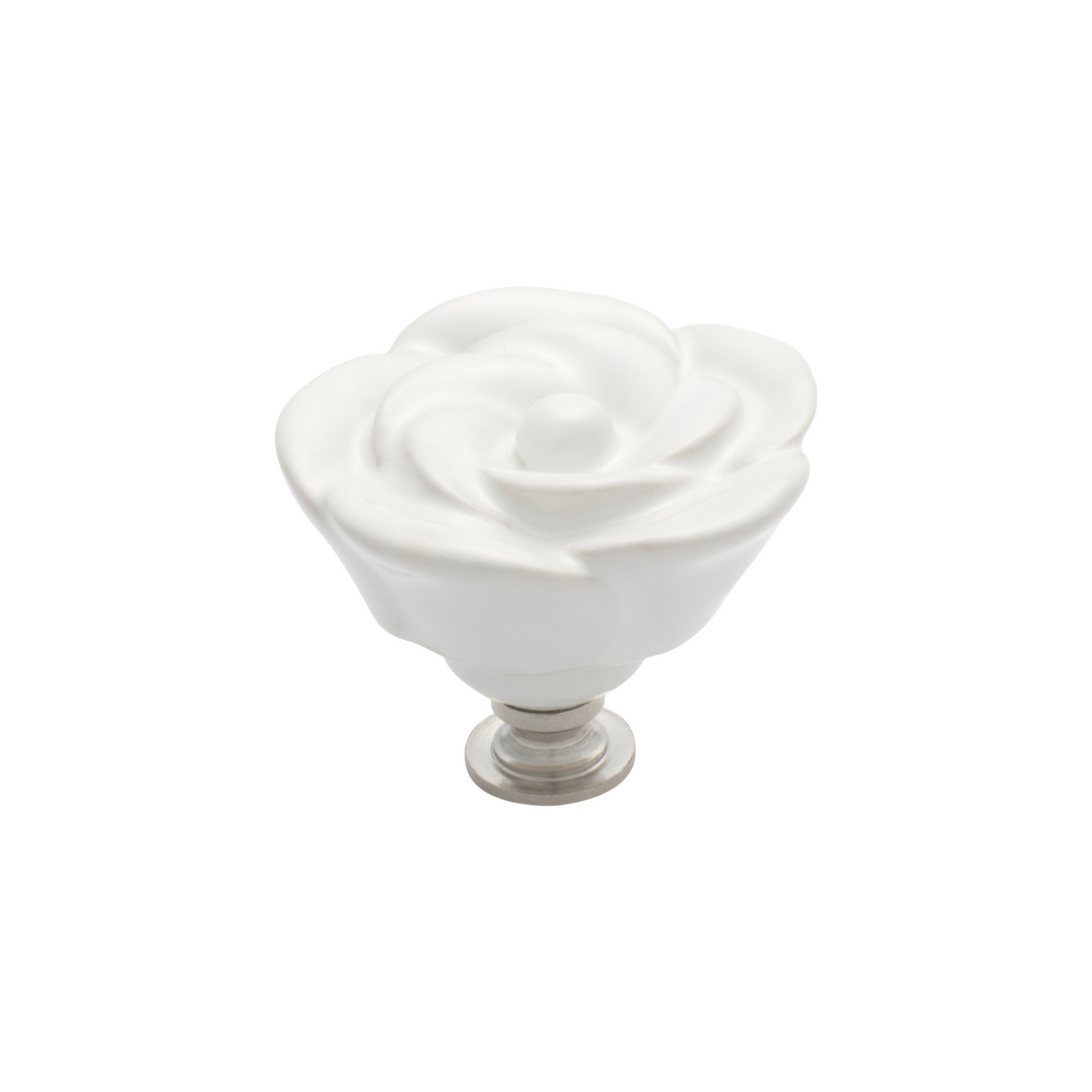 Flower Knob Ceramic White/Polished Chrome 50mm