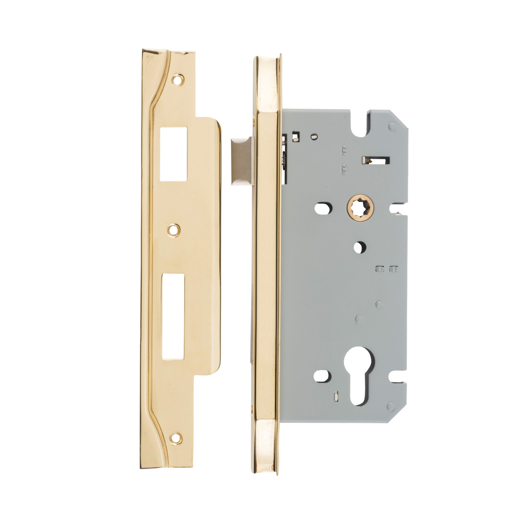 85mm Euro Lock Rebated Polished Brass 60mm