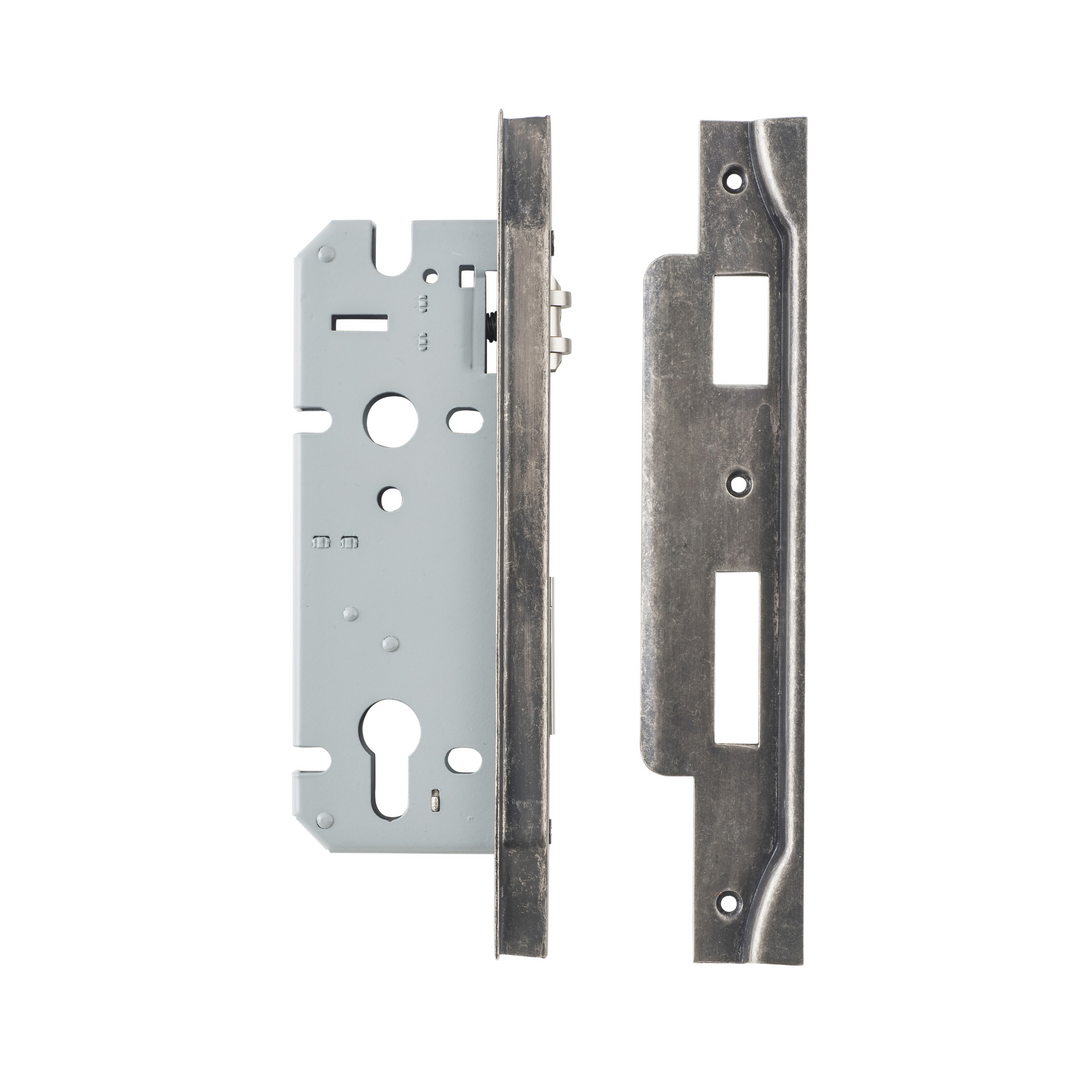 Euro Roller Lock Rebated Distressed Nickel 45mm