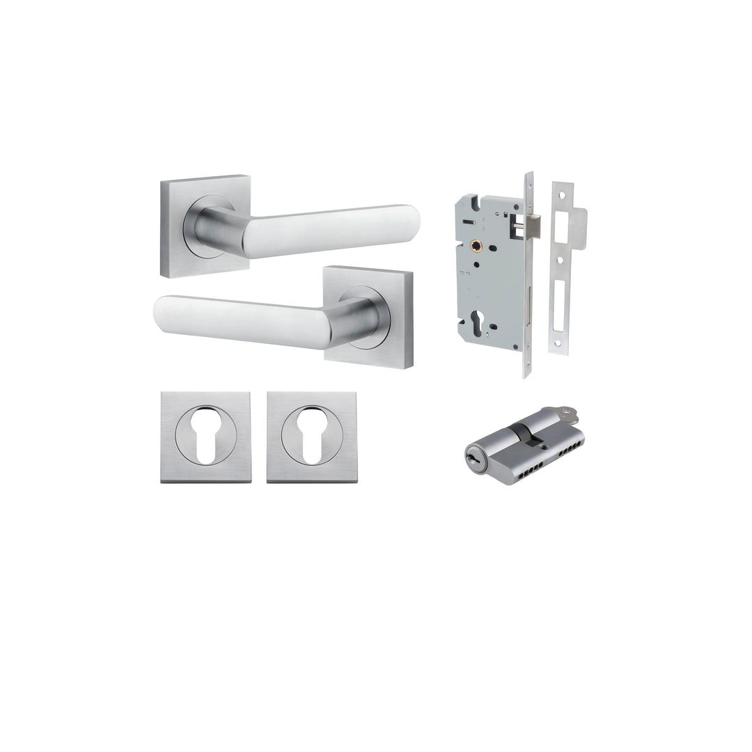 Osaka Lever on Square Rose Brushed Chrome Entrance Kit - Key/Key