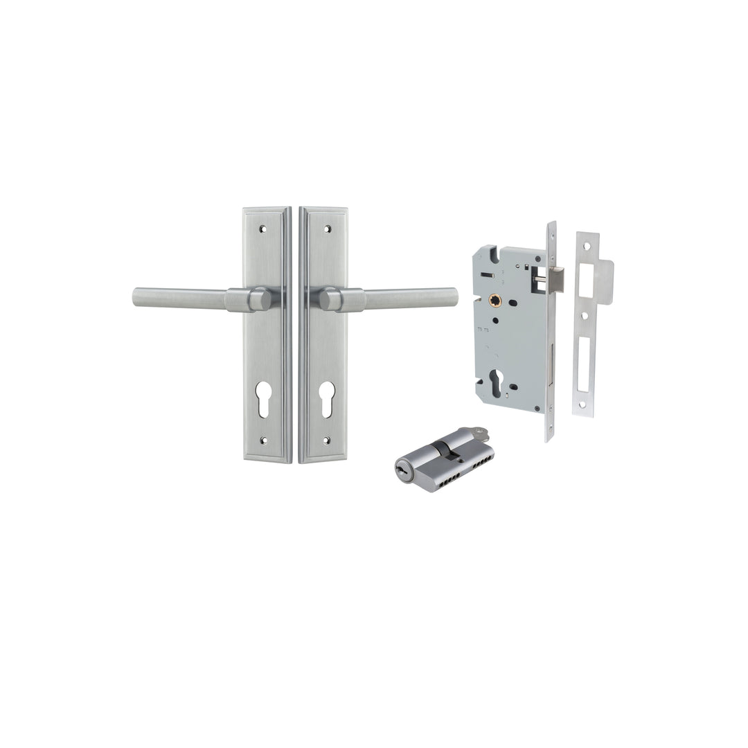 Helsinki Lever Stepped Brushed Chrome Entrance Kit - Key/Key