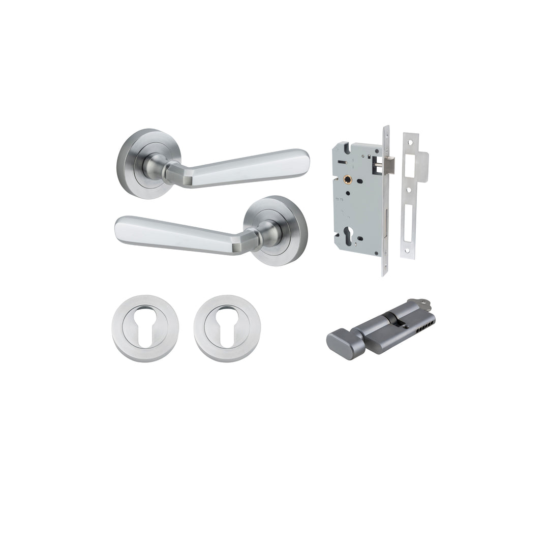 Copenhagen Lever on Rose Brushed Chrome Entrance Kit - Key/Thumb Turn