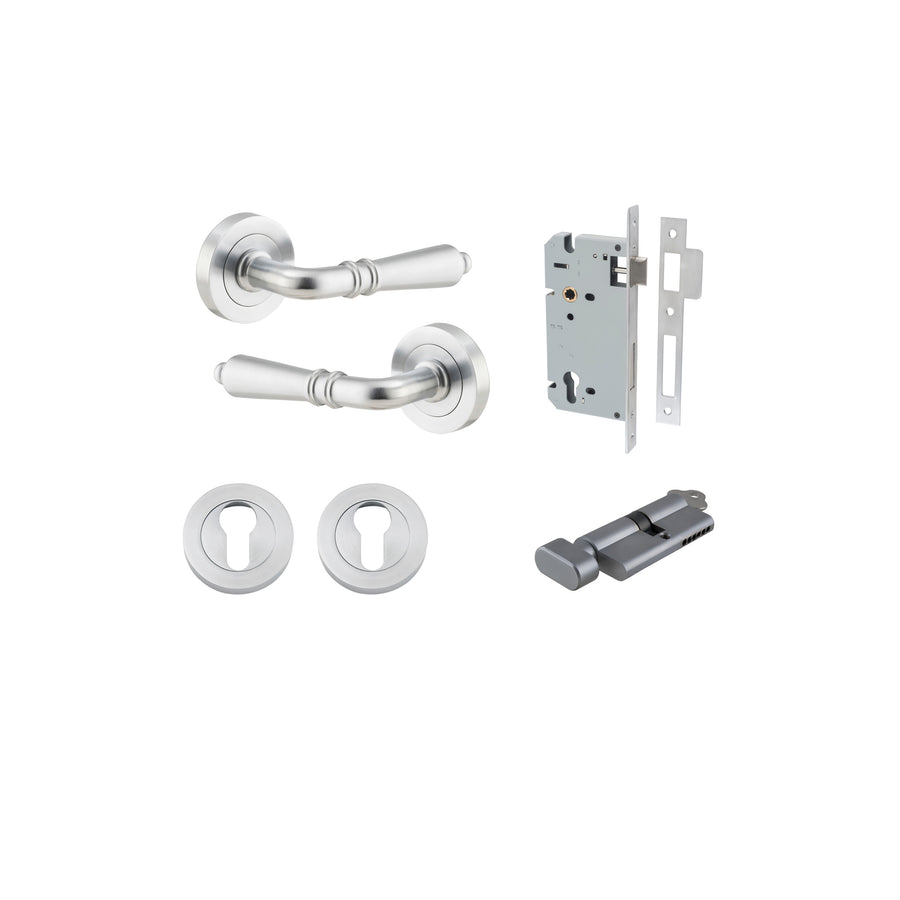 Sarlat Lever on Rose Brushed Chrome Entrance Kit - Key/Thumb Turn