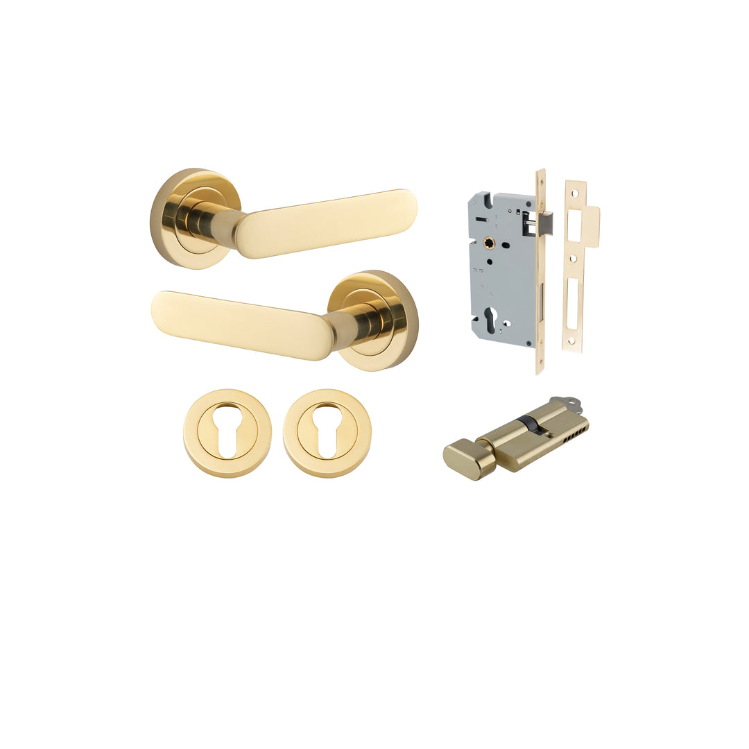 Bronte Lever on Rose Polished Brass Entrance Kit - Key/Thumb Turn