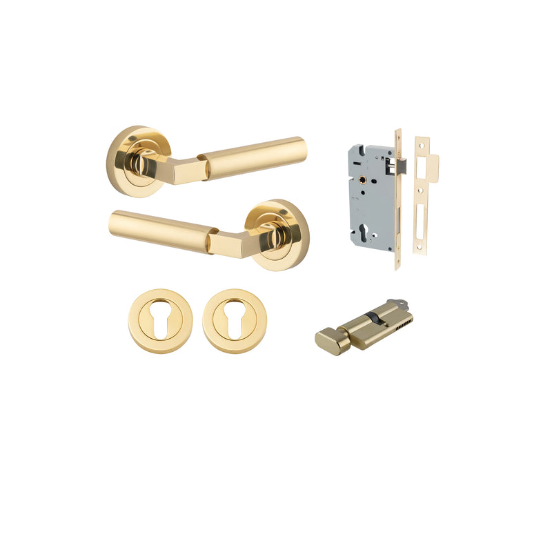 Berlin Lever on Rose Polished Brass Entrance Kit - Key/Thumb Turn