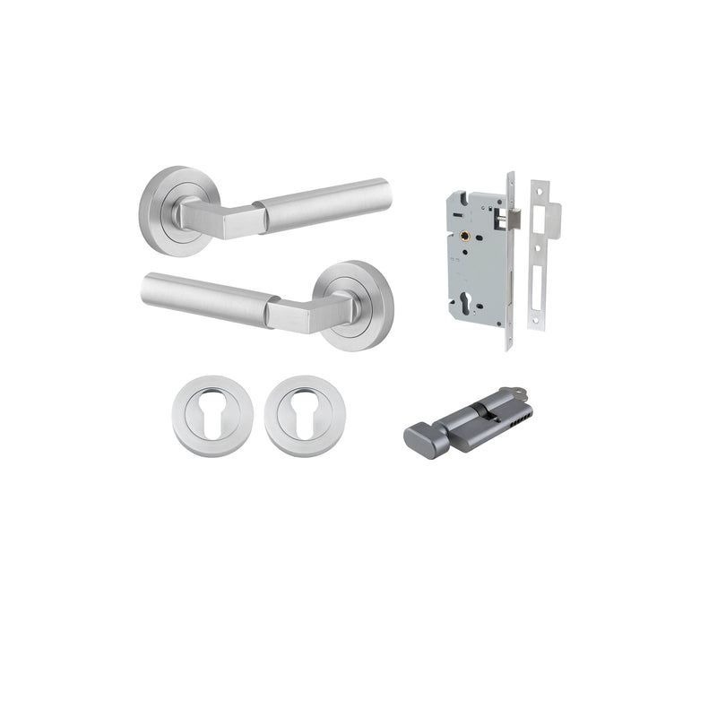 Berlin Lever on Rose Brushed Chrome Entrance Kit - Key/Thumb Turn