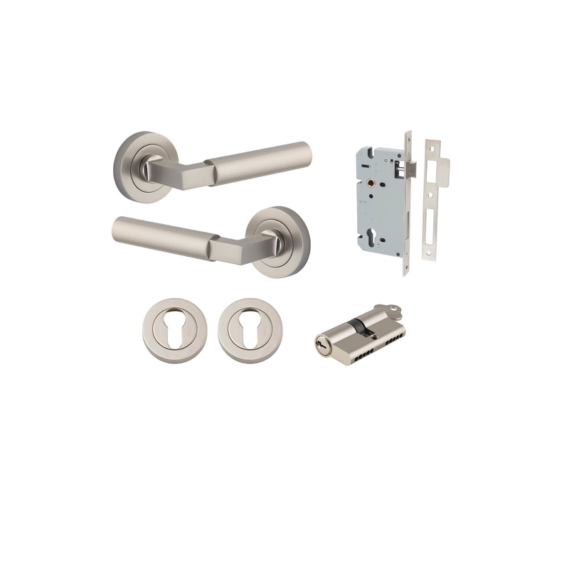 Berlin Lever on Rose Satin Nickel Entrance Kit - Key/Key