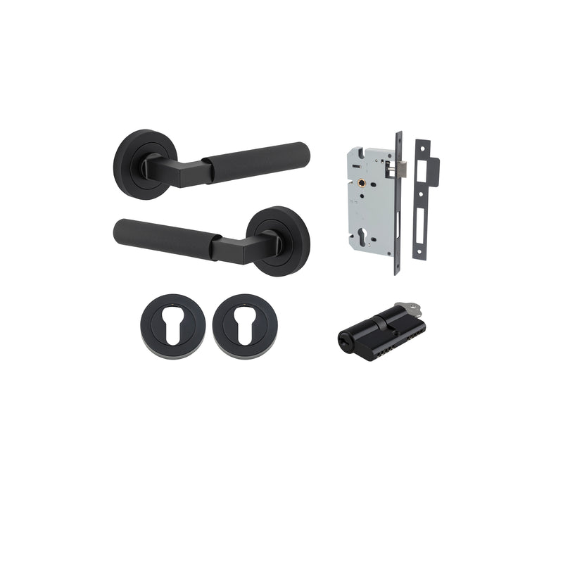 Brunswick Lever on Rose Matt Black Entrance Kit - Key/Key