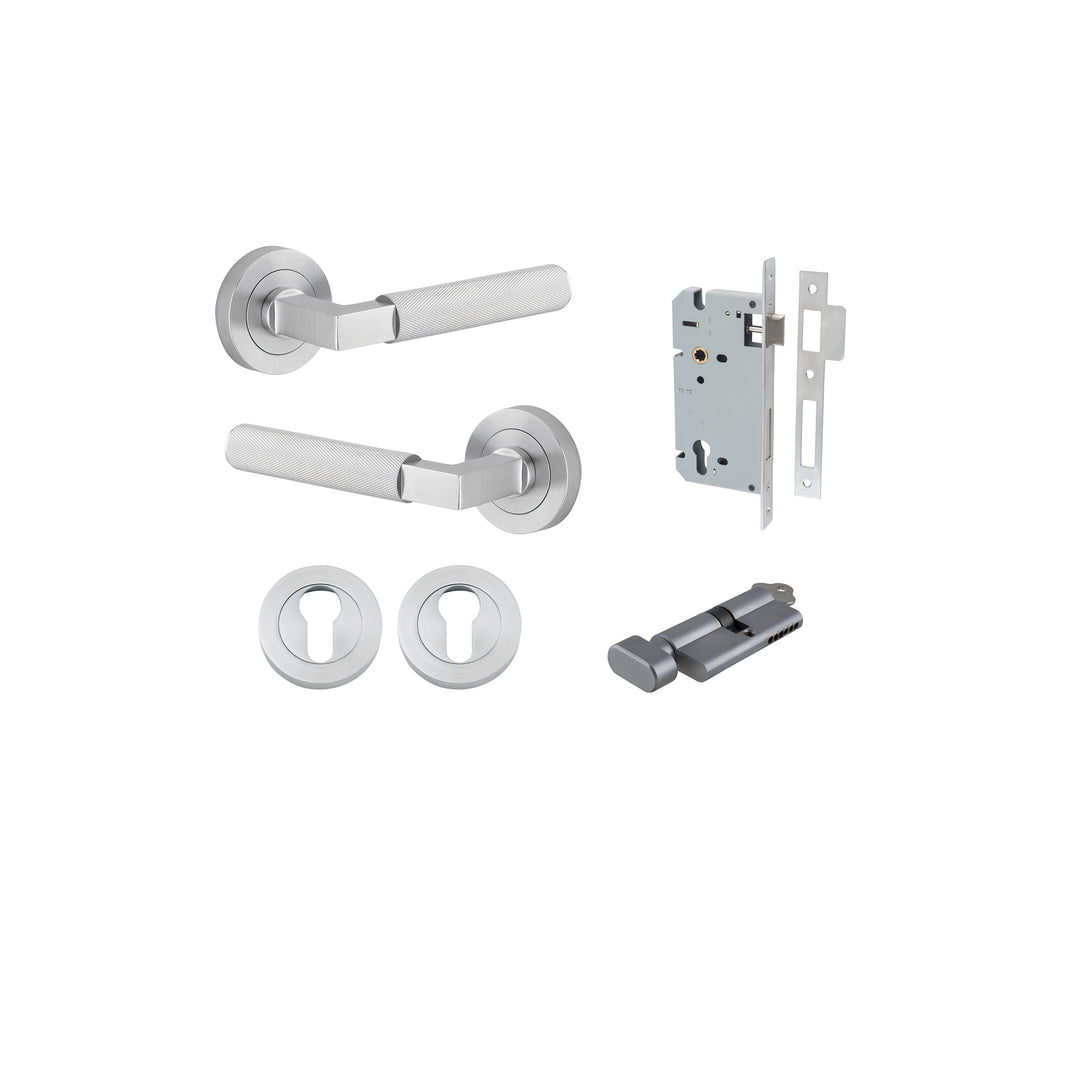 Brunswick Lever on Rose Brushed Chrome Entrance Kit - Key/Thumb Turn