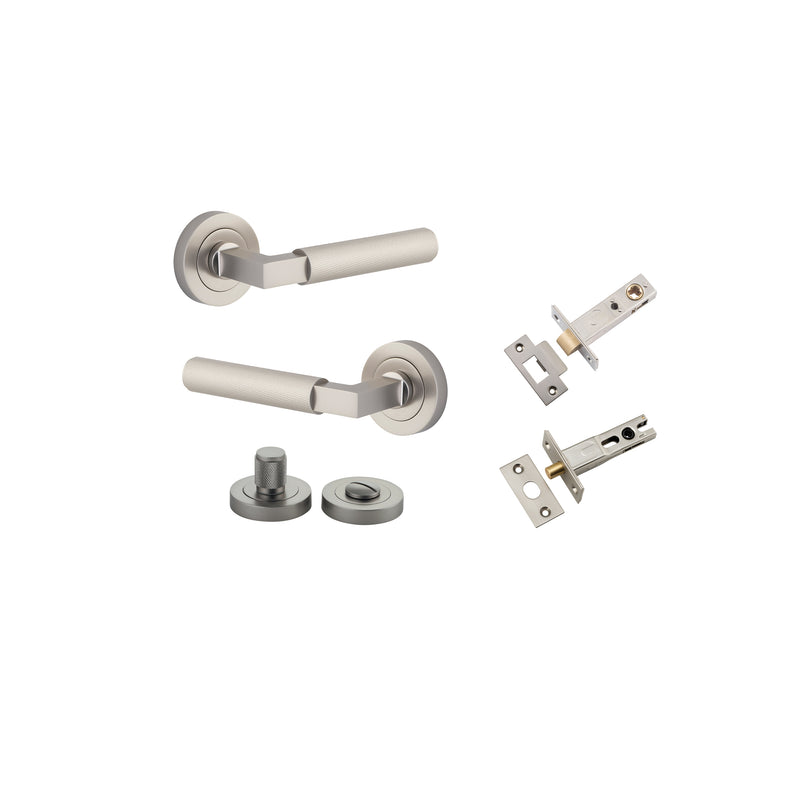 Brunswick Lever on Rose Satin Nickel Privacy Kit