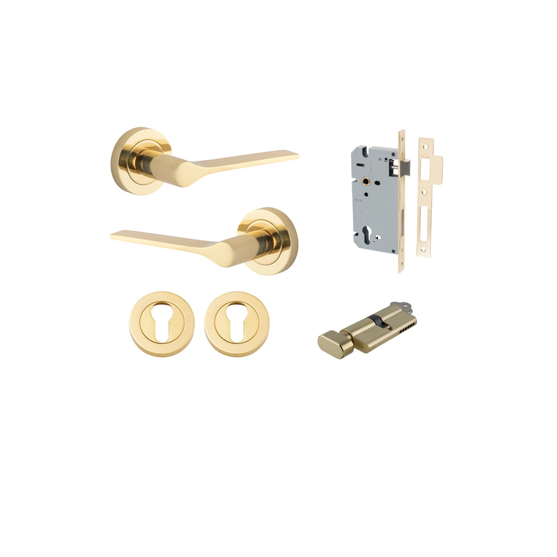 Como Lever on Rose Polished Brass Entrance Kit - Key/Thumb Turn