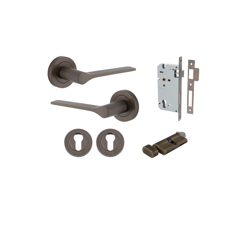 Como Lever on Rose Signature Brass Entrance Kit - Key/Thumb Turn