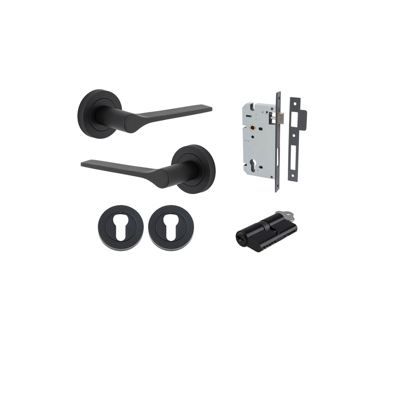 Como Lever on Rose Matt Black Entrance Kit - Key/Key