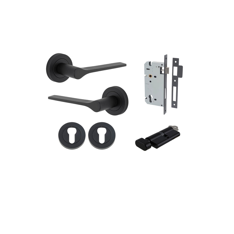 Como Lever on Rose Matt Black Entrance Kit - Key/Thumb Turn