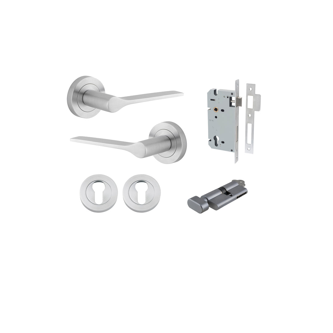 Como Lever on Rose Brushed Chrome Entrance Kit - Key/Thumb Turn