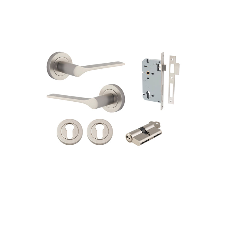 Como Lever on Rose Satin Nickel Entrance Kit - Key/Key