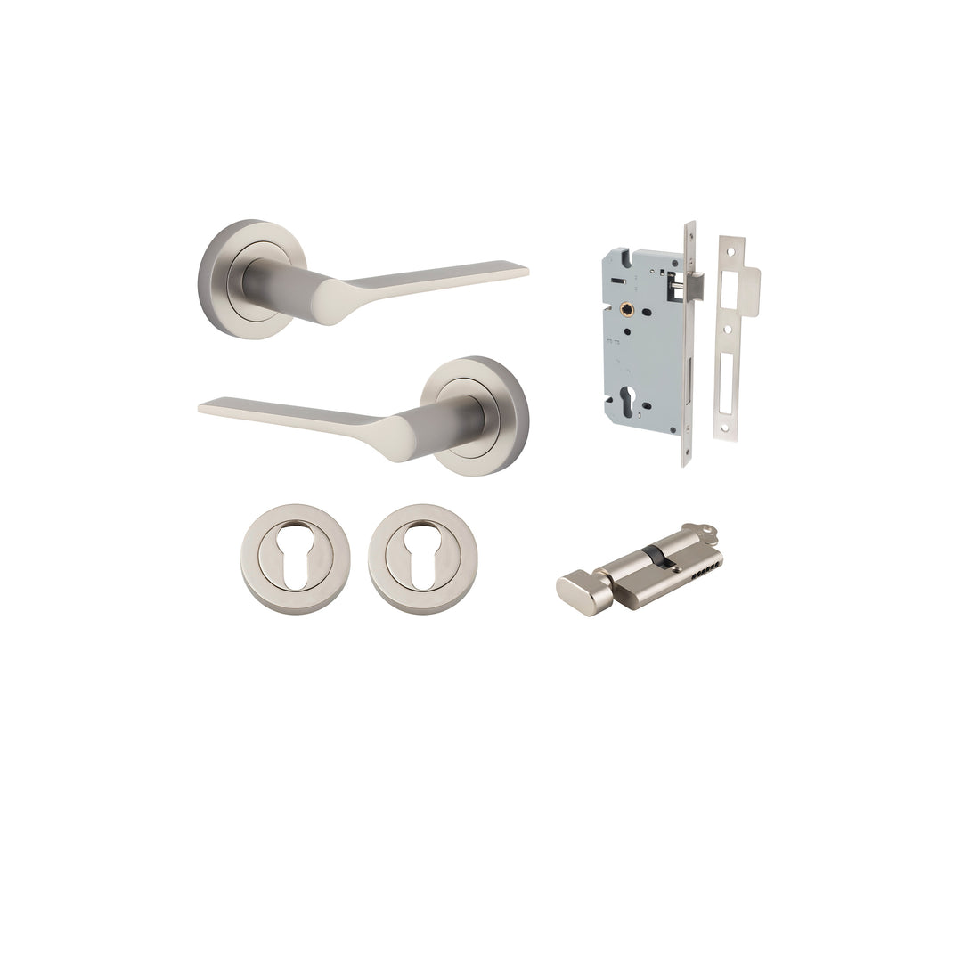 Como Lever on Rose Satin Nickel Entrance Kit - Key/Thumb Turn