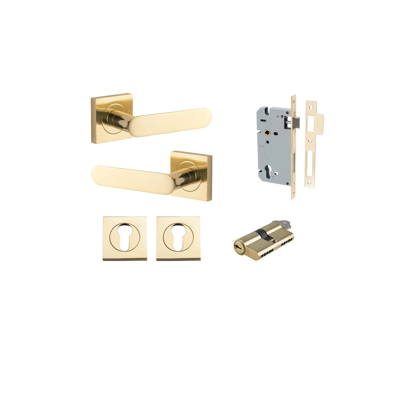 Bronte Lever on Square Rose Polished Brass Entrance Kit - Key/Key