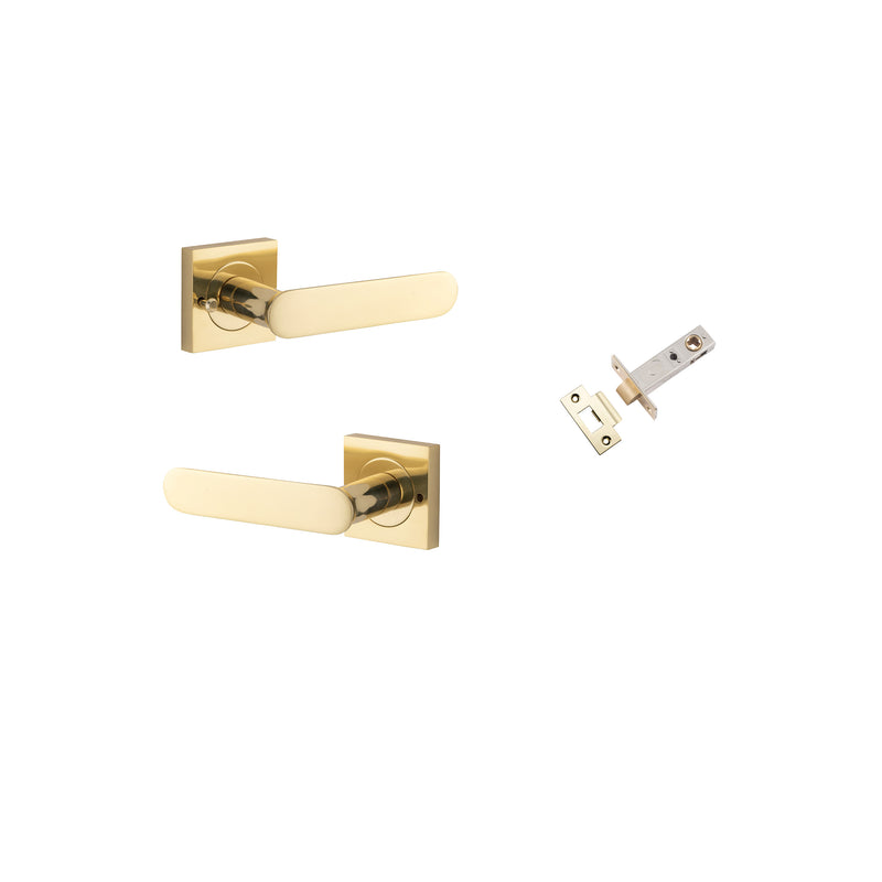 Bronte Lever on Square Rose Polished Brass Inbuilt Privacy Kit