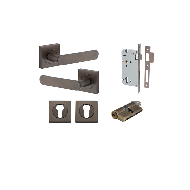 Bronte Lever on Square Rose Signature Brass Entrance Kit - Key/Key