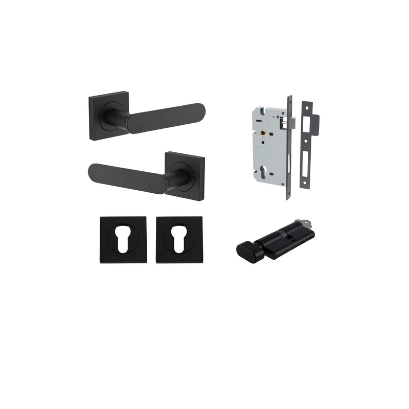 Bronte Lever on Square Rose Matt Black Entrance Kit - Key/Thumb Turn