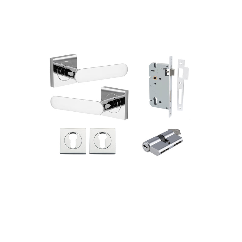 Bronte Lever on Square Rose Polished Chrome Entrance Kit - Key/Key