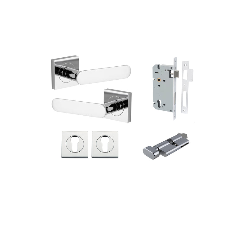 Bronte Lever on Square Rose Polished Chrome Entrance Kit - Key/Thumb Turn