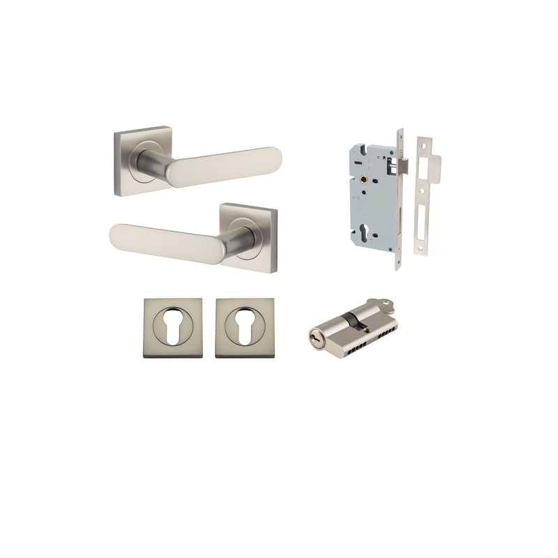 Bronte Lever on Square Rose Satin Nickel Entrance Kit - Key/Key