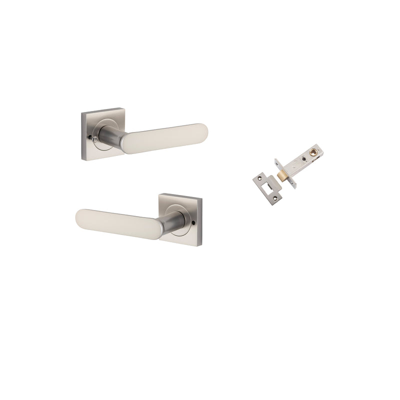 Bronte Lever on Square Rose Satin Nickel Inbuilt Privacy Kit